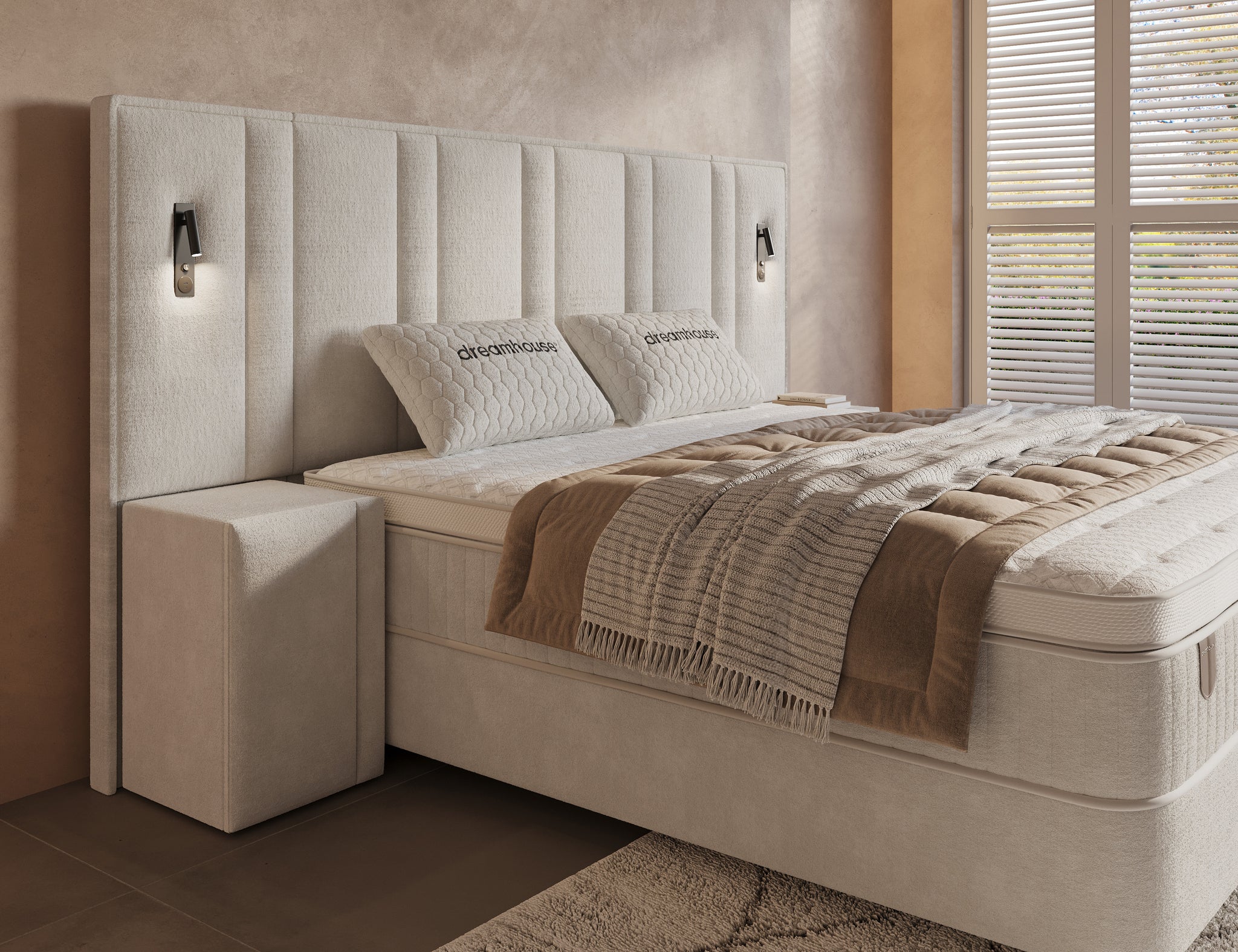 DH Opbergboxspring Royal XL 180x200 beige inclusief 2 nachtkastjes