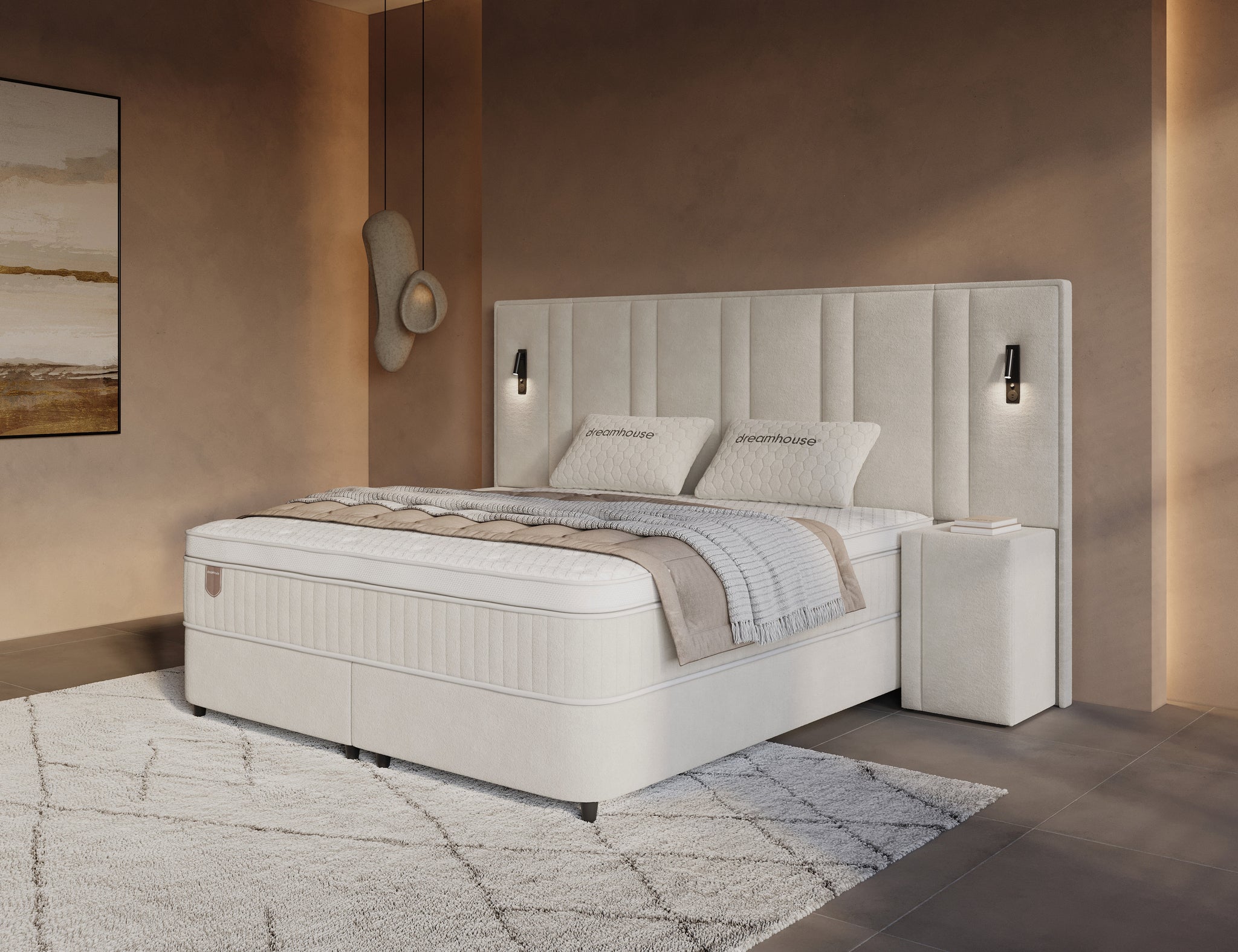 DH Opbergboxspring Royal XL 180x200 beige inclusief 2 nachtkastjes