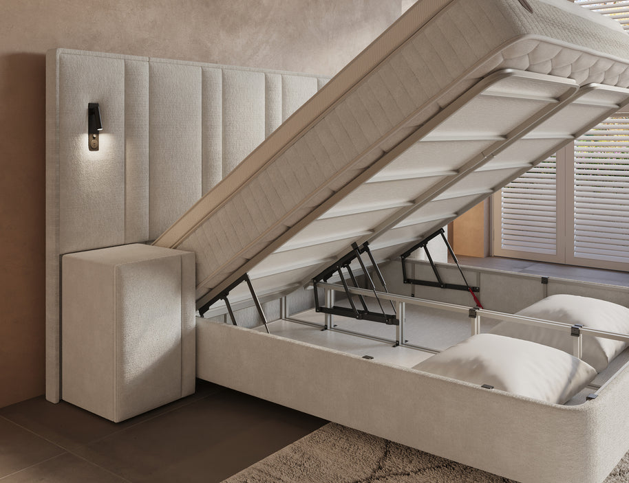 DH Opbergboxspring Royal XL 180x200 beige inclusief 2 nachtkastjes