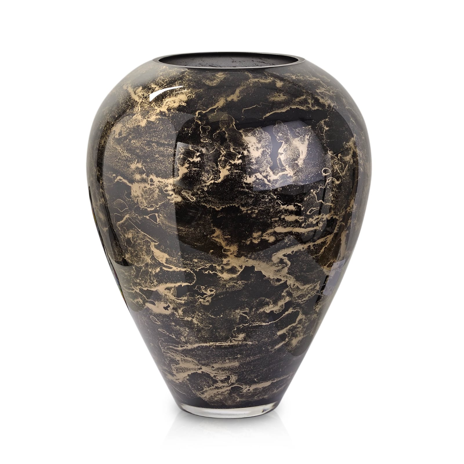 Terroso® zwart-gouden vaas, glas/marmer, elegant, hoogte 33 cm
