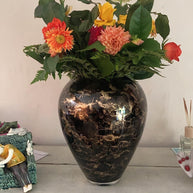 Terroso® zwart-gouden vaas, glas/marmer, elegant, hoogte 33 cm