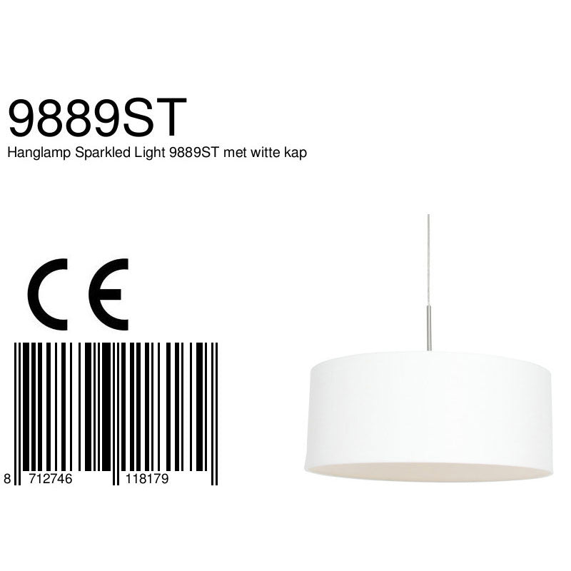 Hanglamp Sparkled Light 9889ST staal met grof wit linnen kap