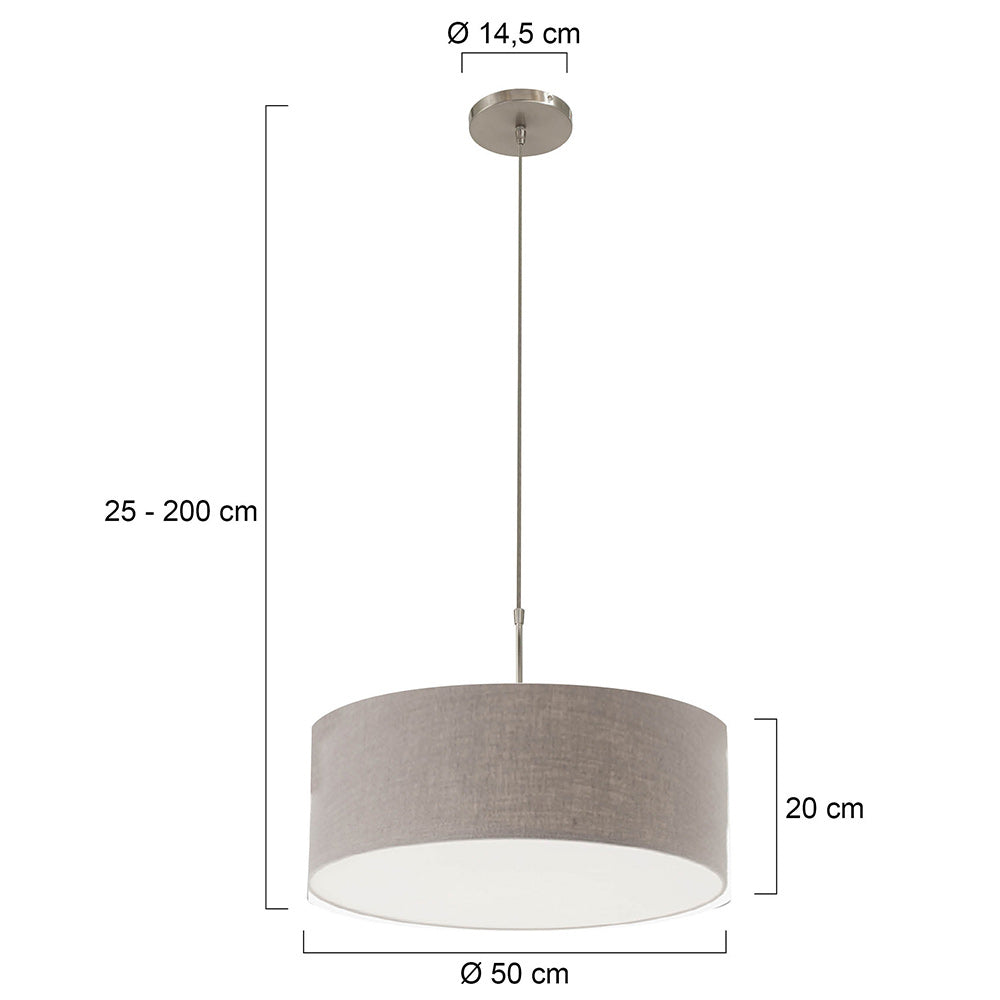 Hanglamp Sparkled Light 9890ST staal met kap van grof grijs linnen