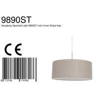 Hanglamp Sparkled Light 9890ST staal met kap van grof grijs linnen