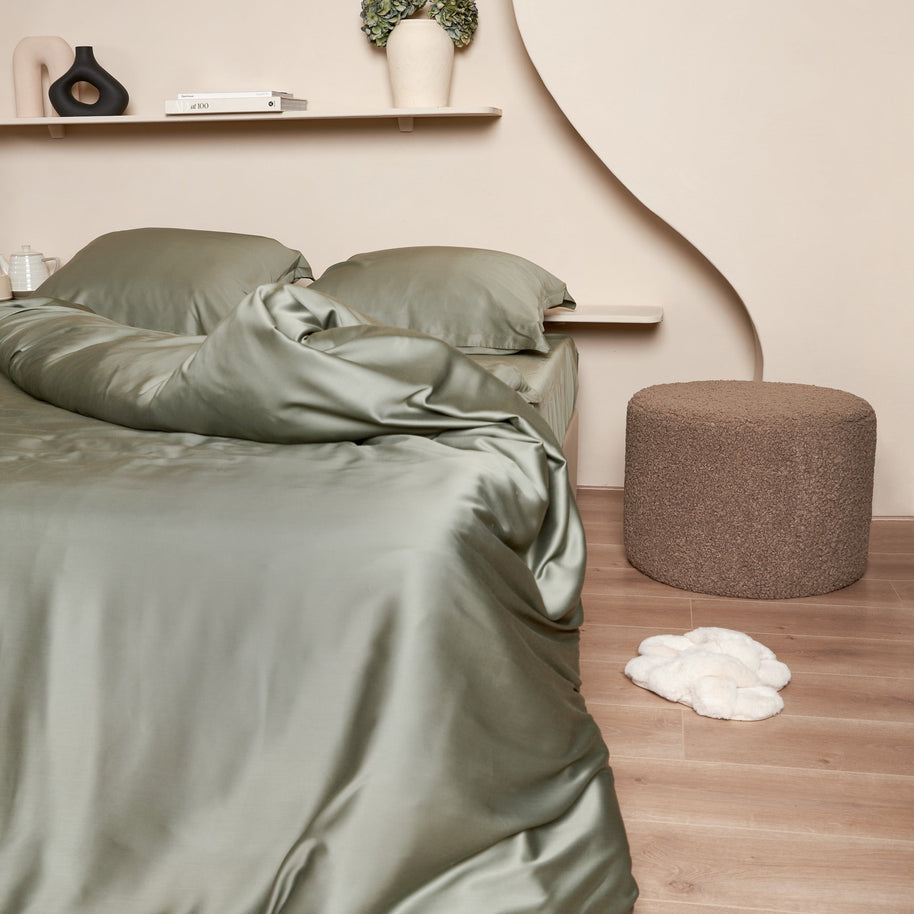 Coco & Cici - Bamboe hoeslaken topper 180 x 200 cm - 2-persoons beddengoed - olijfgroen - elastiek rondom - 100% ecologisch bamboe