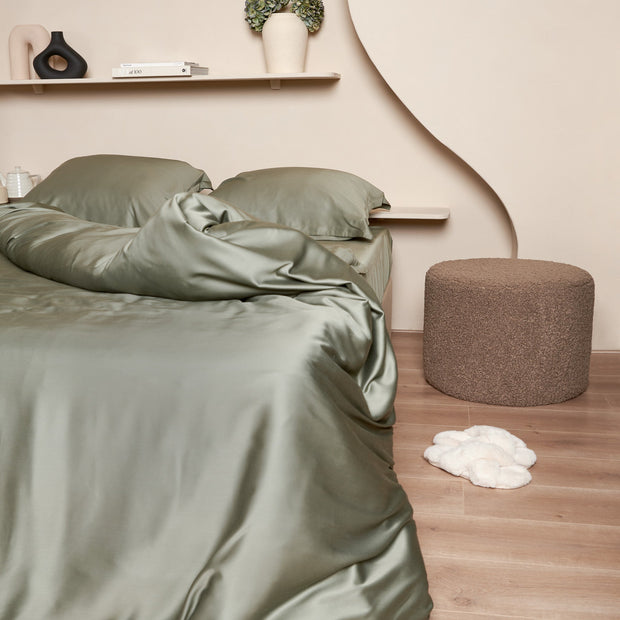 Coco & Cici - Bamboe hoeslaken topper 180 x 200 cm - 2-persoons beddengoed - olijfgroen - elastiek rondom - 100% ecologisch bamboe