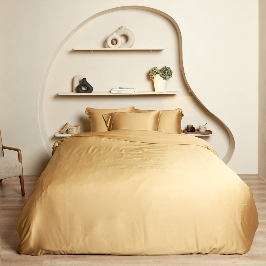Coco & Cici - Bamboe hoeslaken 180 x 200 cm - 2-persoons beddengoed - okergeel - elastiek rondom - 100% eco-bamboe
