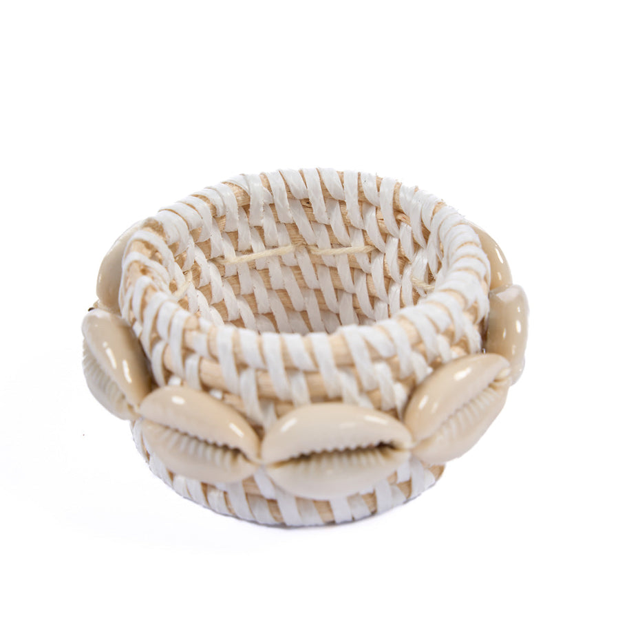 Rotan schelpservetring - wit