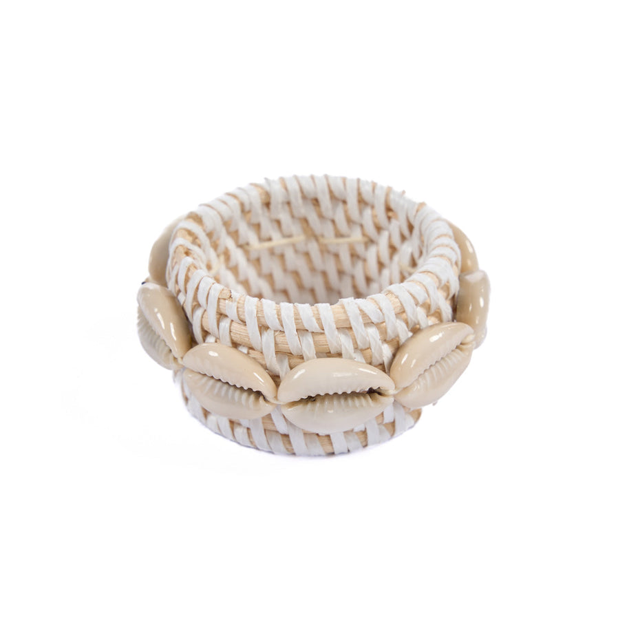 Rotan schelpservetring - wit