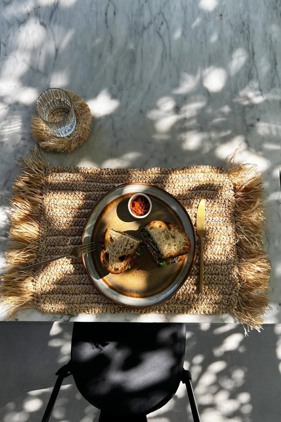 De Fringe raffia-placemat rechthoekig - naturel