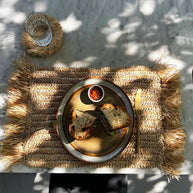 De Fringe raffia-placemat rechthoekig - naturel