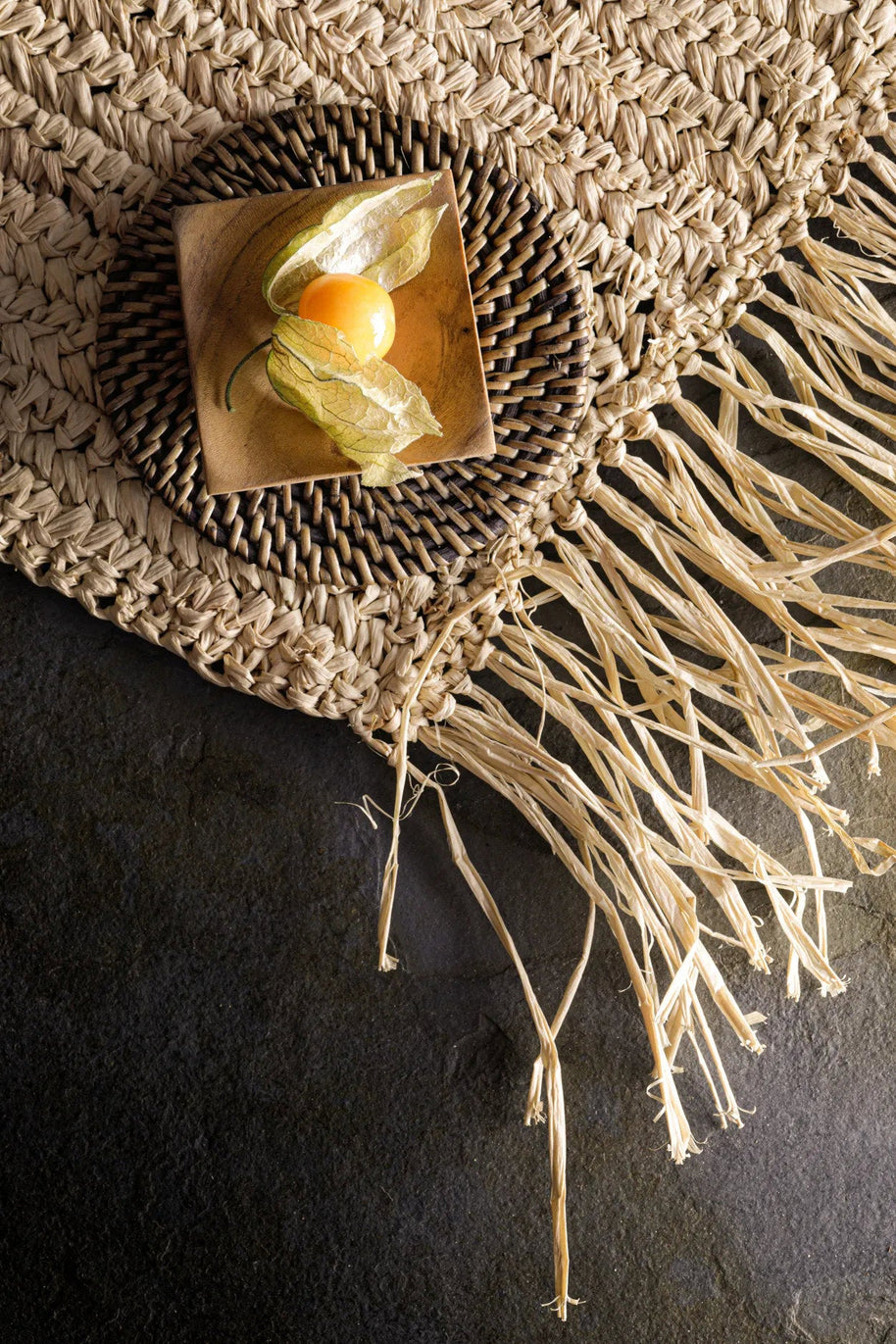 De Fringe raffia-placemat rechthoekig - naturel