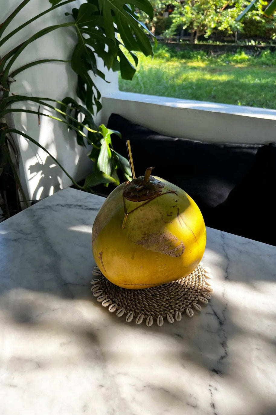 De pannenonderzetter van zeegras in schelpvorm - naturel