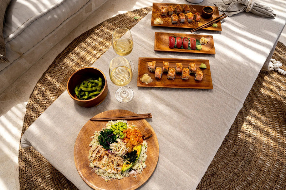 Sushibord van teakwortel - M