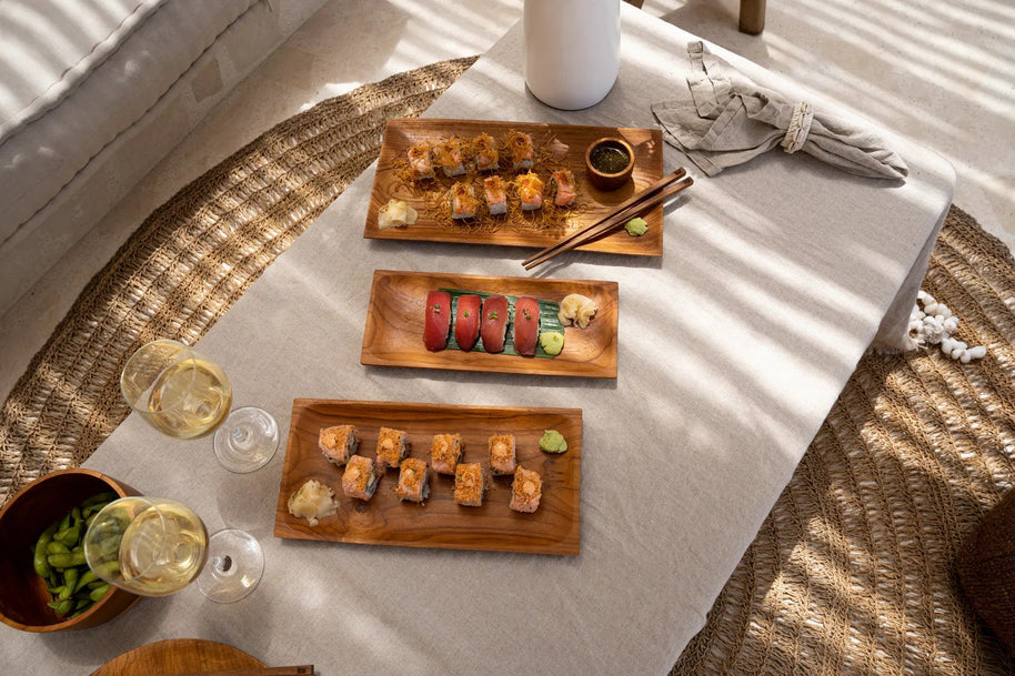 Sushibord van teakwortel - M