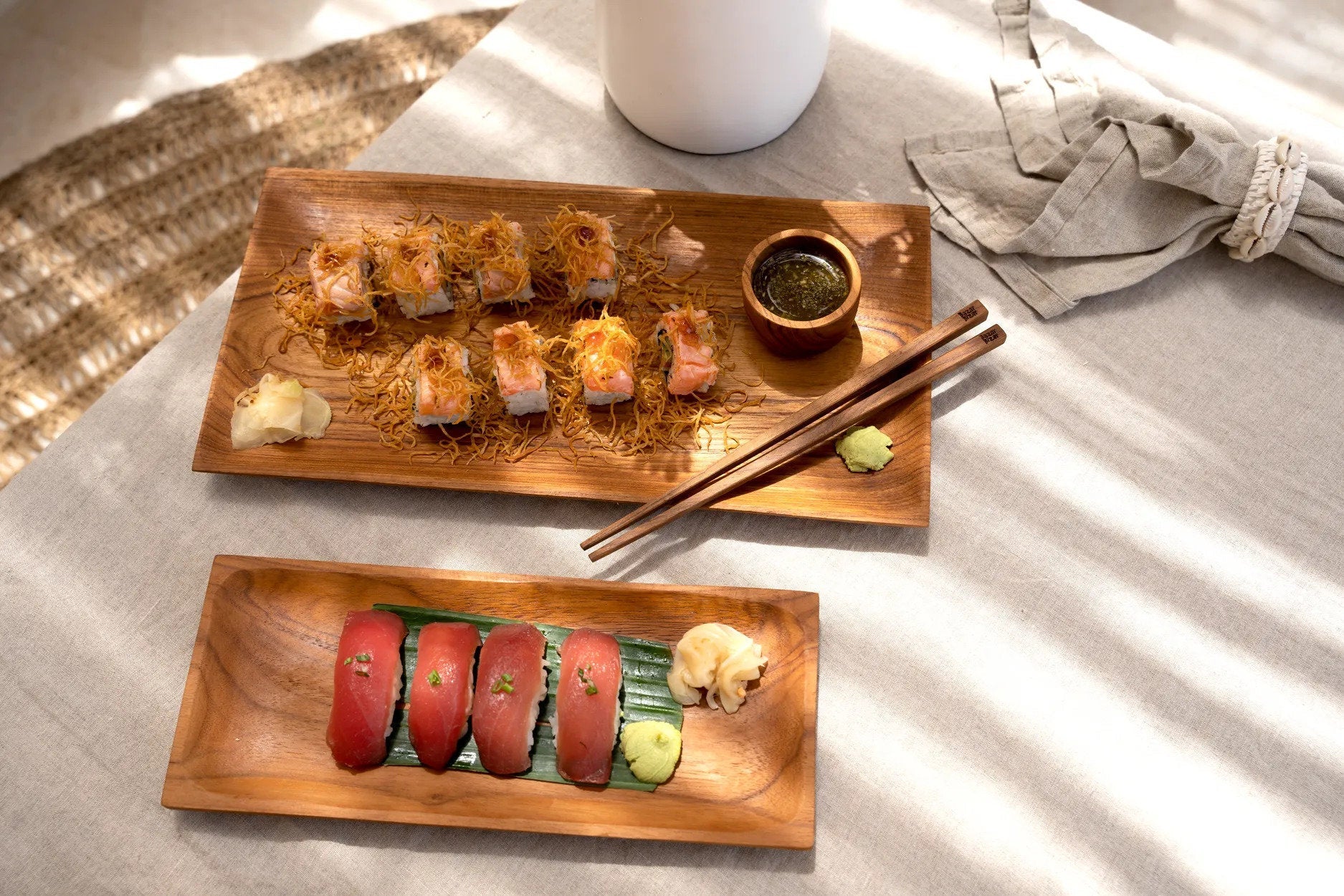 Sushibord van teakwortel - L