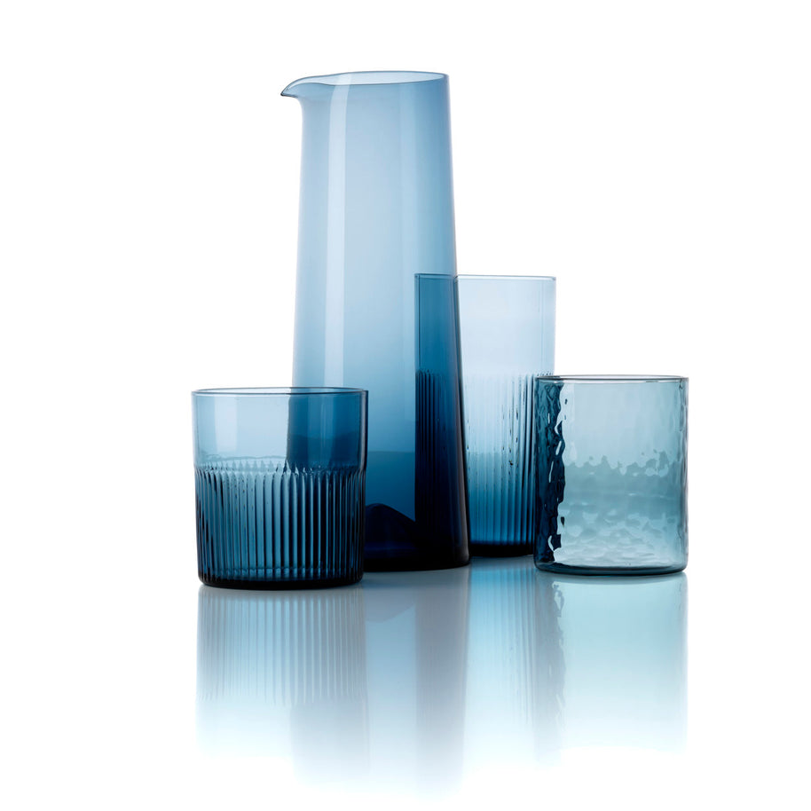 Azuurblauw geribbeld hoog drinkglas - blauw