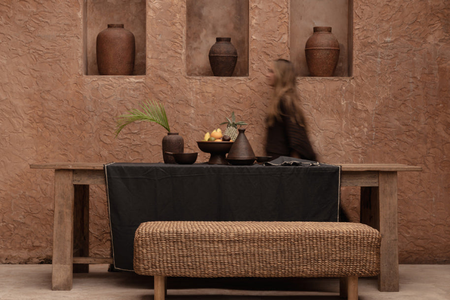 Het Toscaanse tafellaken - Zwart/Naturel - 150x300