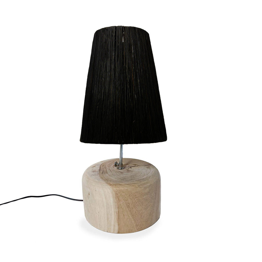 De raffia teakhouten tafellamp - natuurlijk zwart