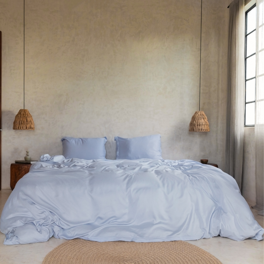 Coco & Cici - Tencel twill dekbedovertrek 200 x 220 cm - 2-persoonsbeddengoed - lichtblauw - lyocell - ritssluiting & extra zacht - 2 kussenslopen (60x70)