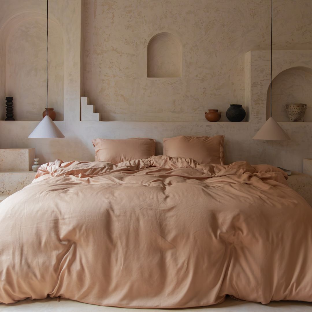 Coco & Cici - Tencel-twill dekbedovertrek 260 x 220 cm - 2-persoons beddengoed - perzik - Lyocell - ritssluiting & extra zacht - 2 kussenslopen (60 x 70 cm)