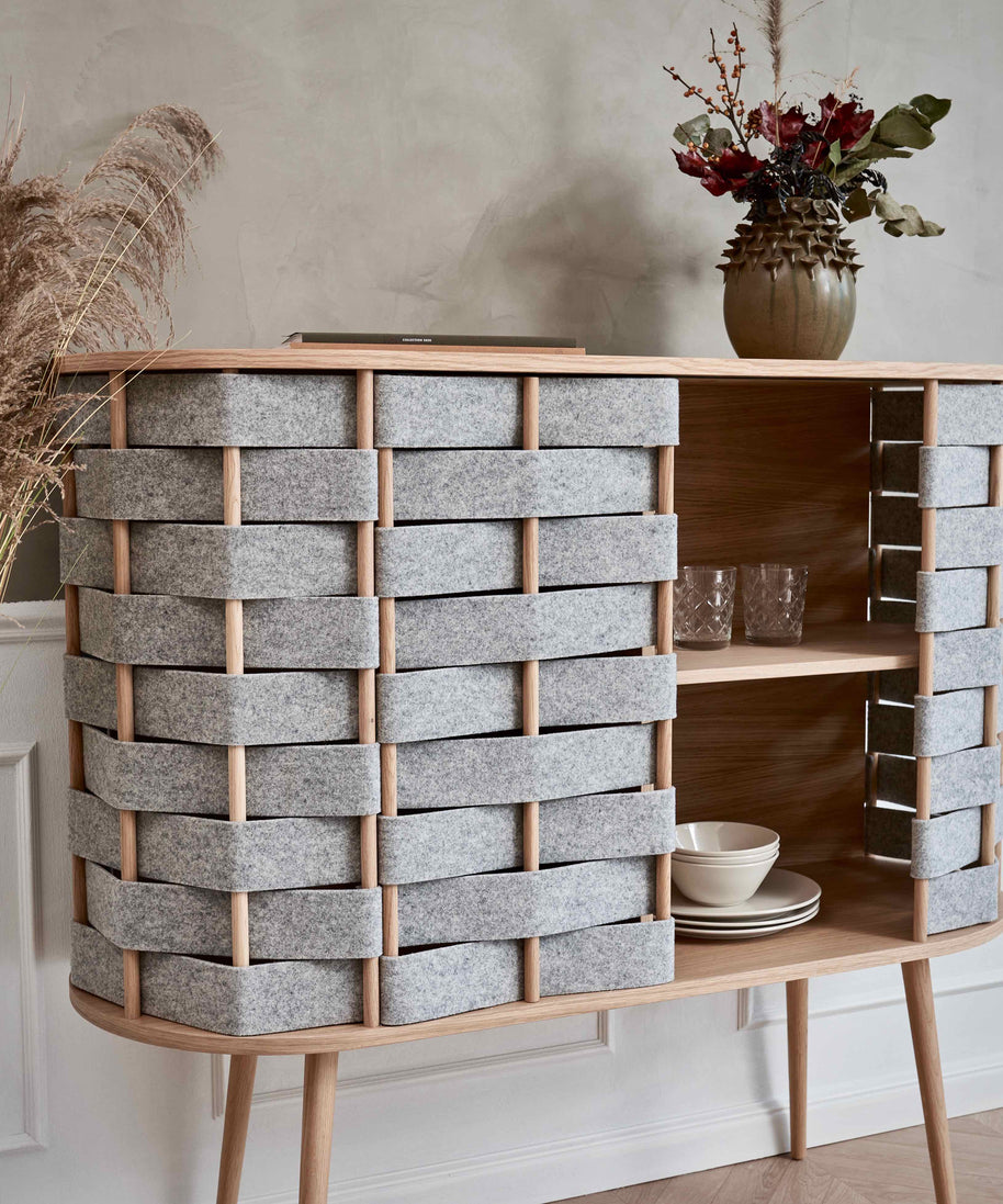 Hoge ladekast van vilt, naturel eiken, 120 cm