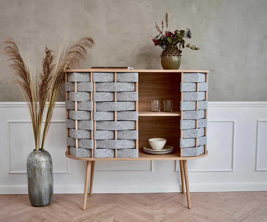 Hoge ladekast van vilt, naturel eiken, 120 cm
