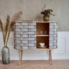 Hoge ladekast van vilt, naturel eiken, 120 cm