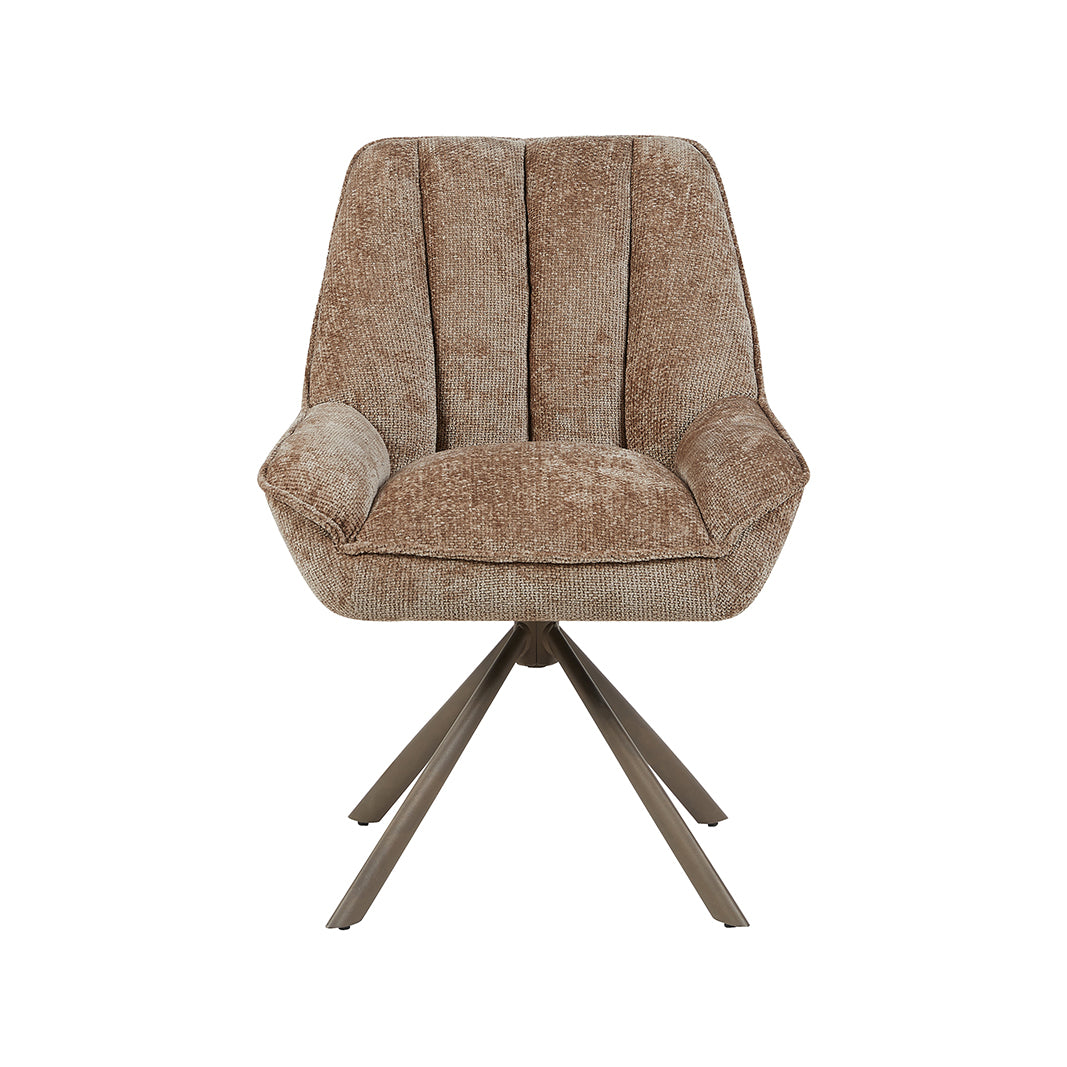 LABEL51 Eetkamerstoelen Reims - Taupe - Chenille - Brons Metalen Frame