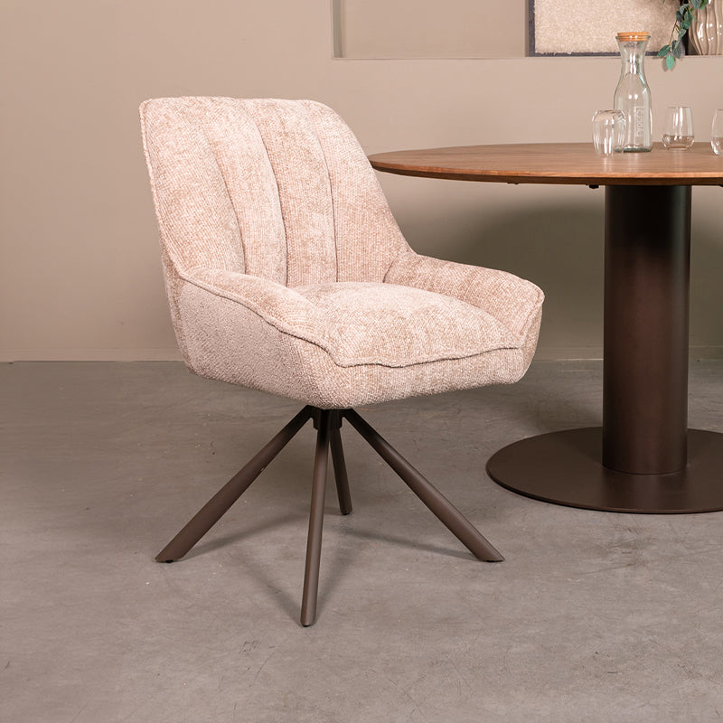 LABEL51 Eetkamerstoelen Reims - Naturel - Chenille - Brons Metalen Frame