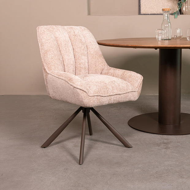 LABEL51 Eetkamerstoelen Reims - Naturel - Chenille - Brons Metalen Frame