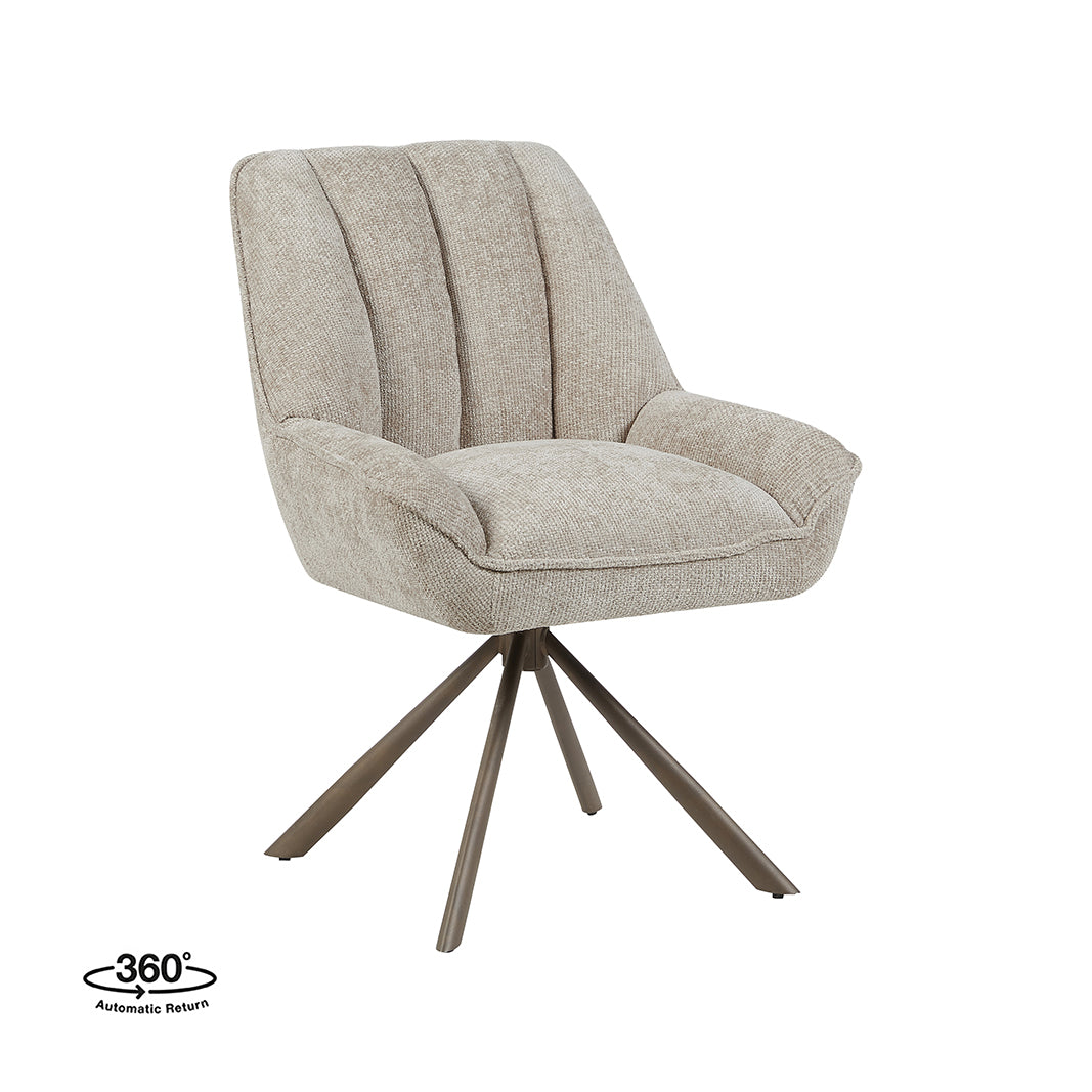 LABEL51 Eetkamerstoelen Reims - Naturel - Chenille - Brons Metalen Frame
