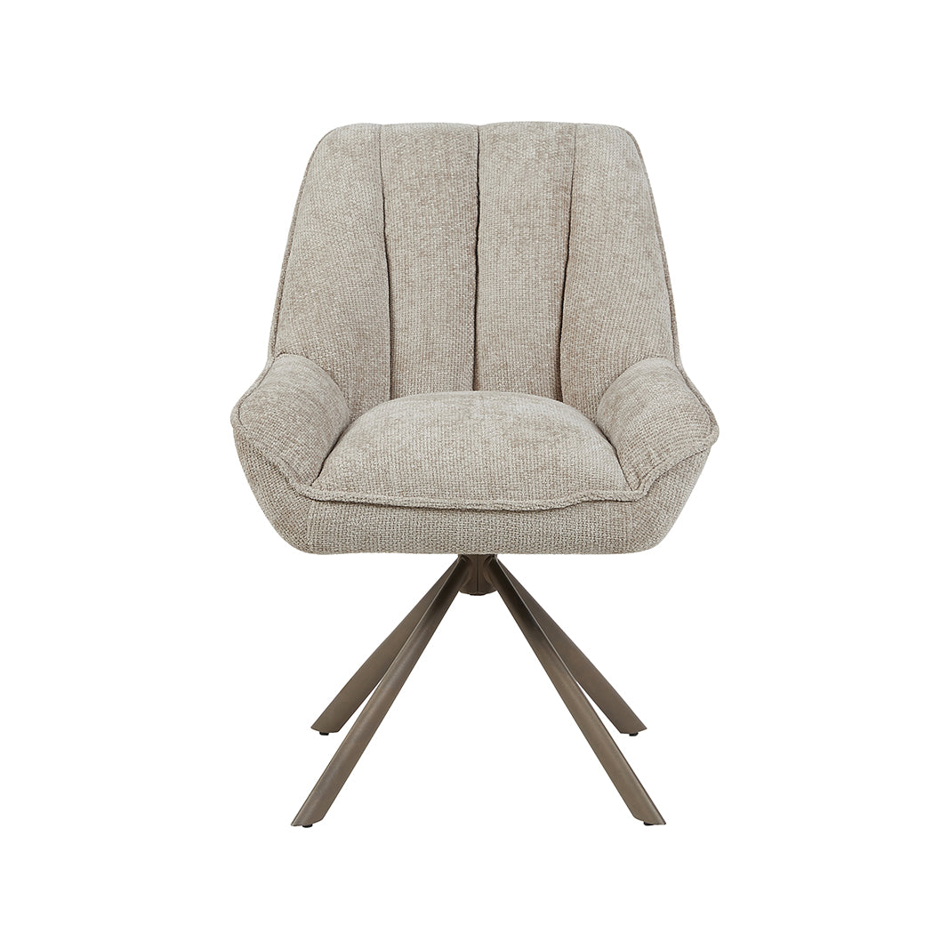 LABEL51 Eetkamerstoelen Reims - Naturel - Chenille - Brons Metalen Frame