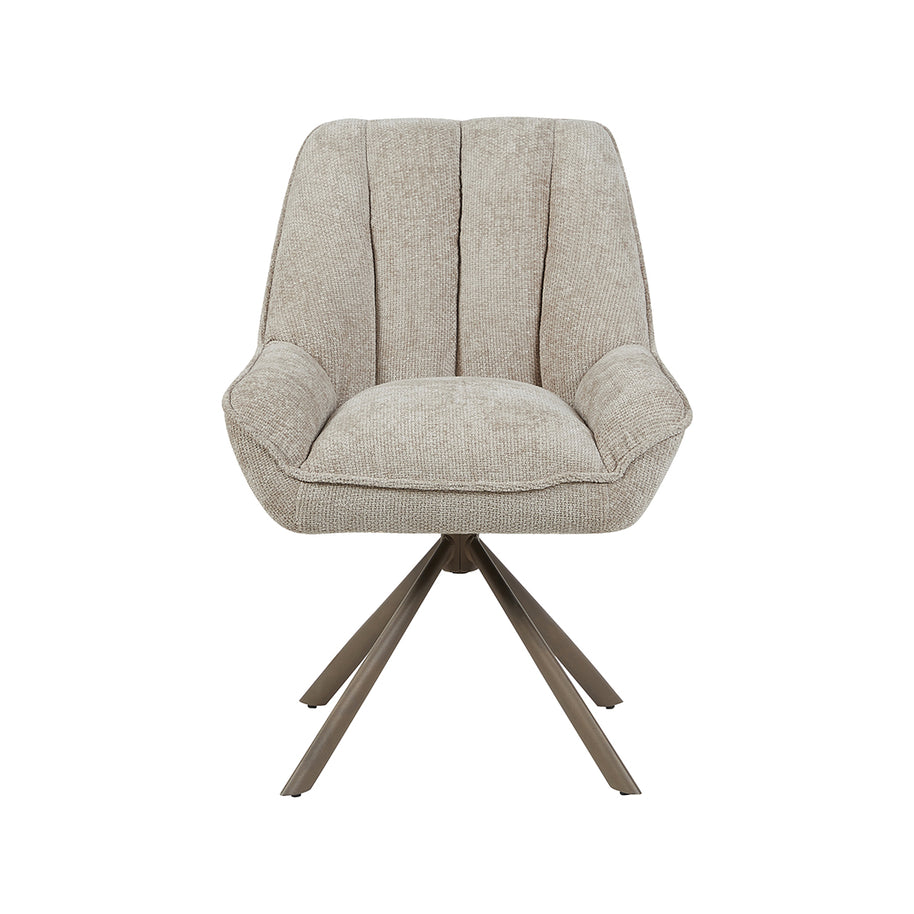 LABEL51 Eetkamerstoelen Reims - Naturel - Chenille - Brons Metalen Frame