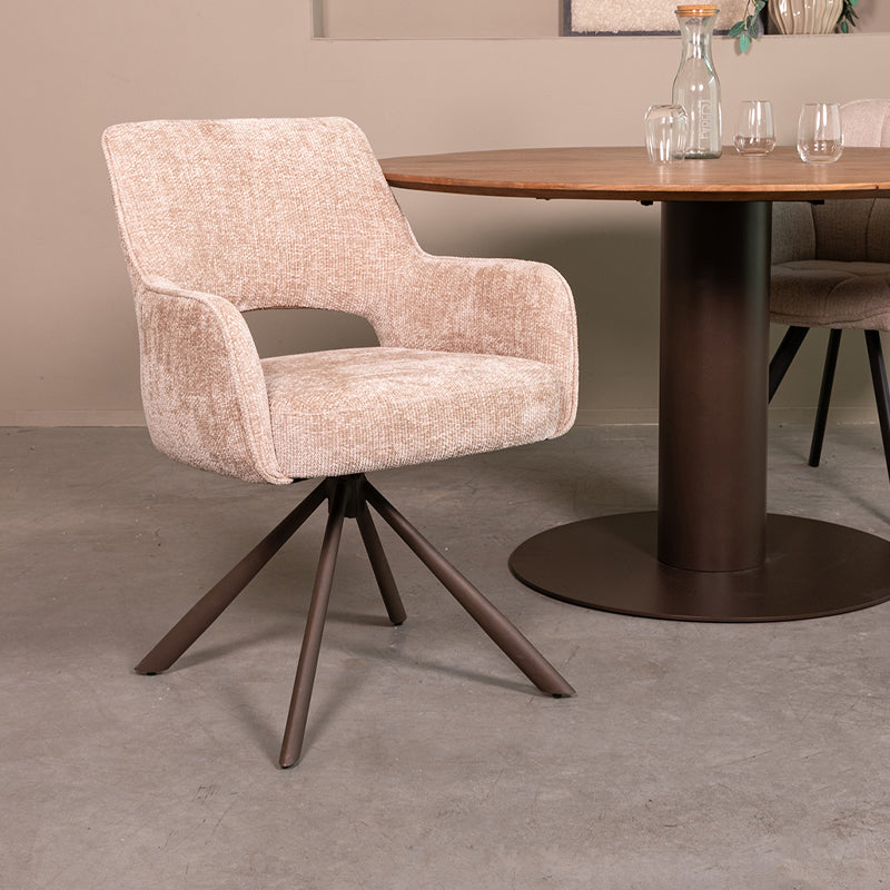 LABEL51 Eetkamerstoelen Bergerac - Naturel - Chenille - Brons Metalen Frame