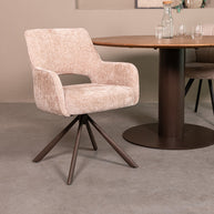 LABEL51 Eetkamerstoelen Bergerac - Naturel - Chenille - Brons Metalen Frame