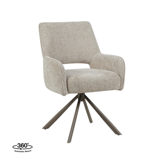 LABEL51 Eetkamerstoelen Bergerac - Naturel - Chenille - Brons Metalen Frame