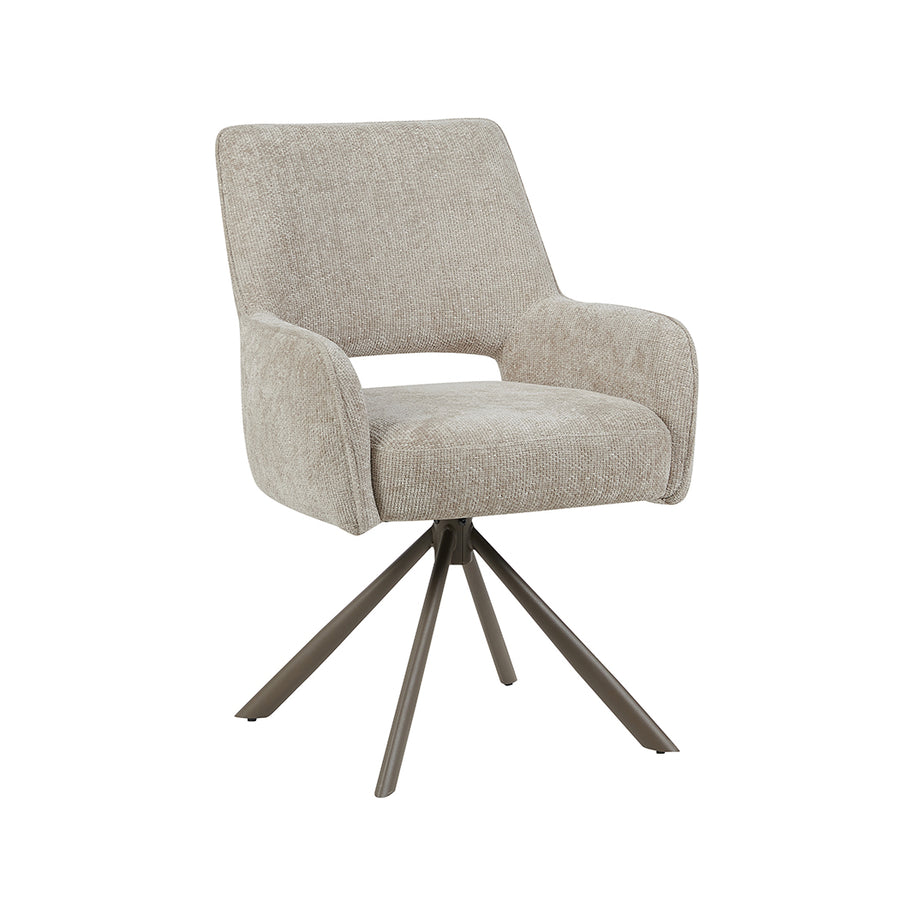 LABEL51 Eetkamerstoelen Bergerac - Naturel - Chenille - Brons Metalen Frame