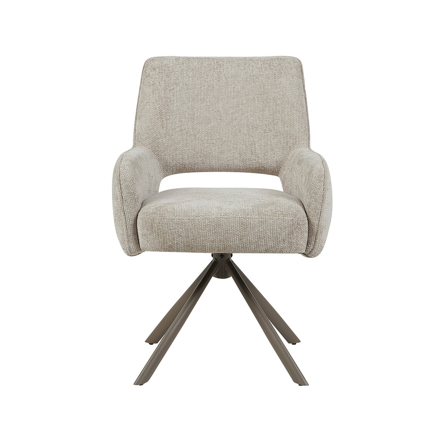 LABEL51 Eetkamerstoelen Bergerac - Naturel - Chenille - Brons Metalen Frame