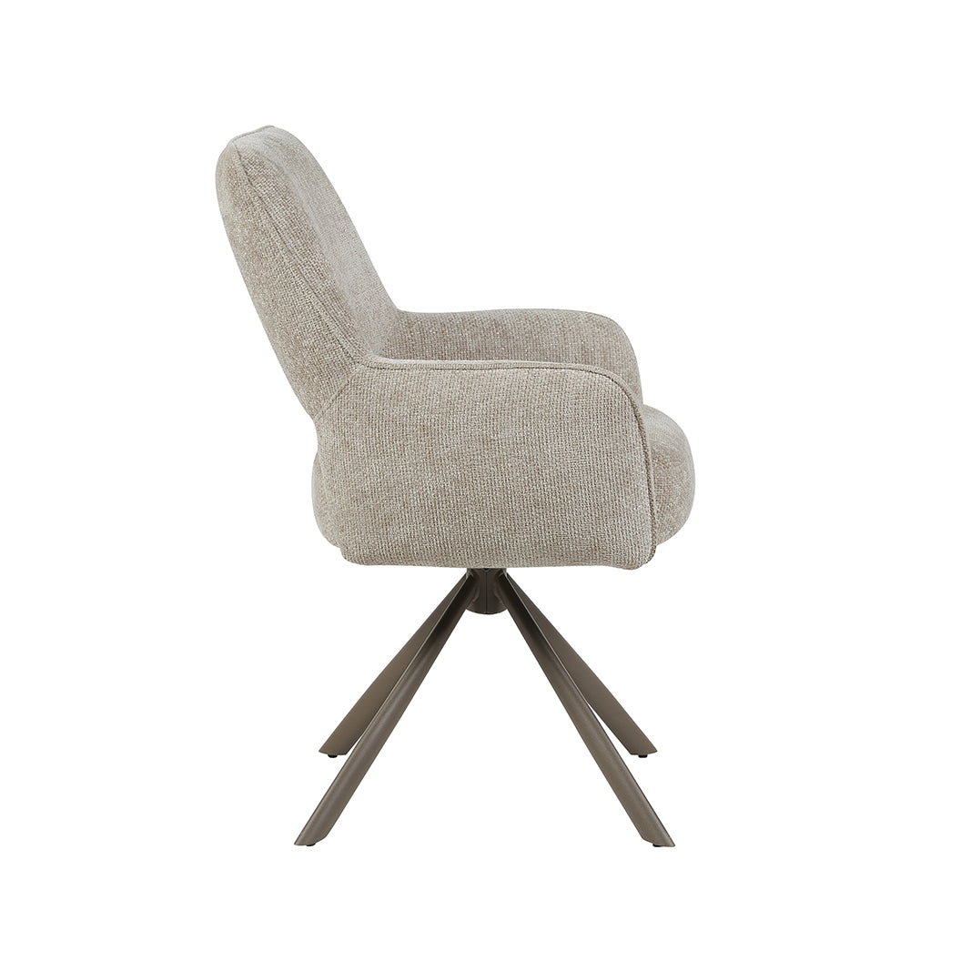 LABEL51 Eetkamerstoelen Bergerac - Naturel - Chenille - Brons Metalen Frame