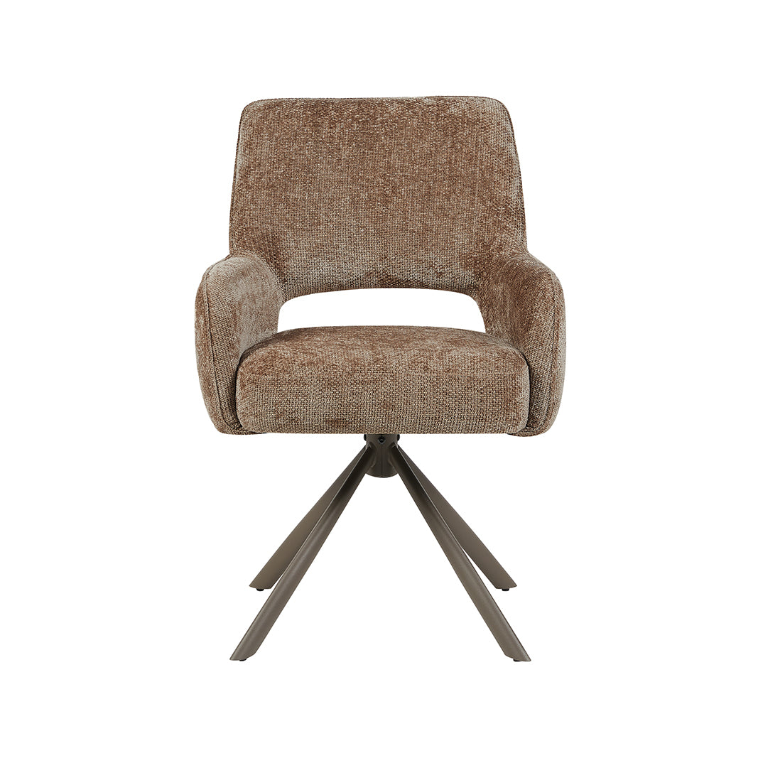 LABEL51 Eetkamerstoelen Bergerac - Taupe - Chenille - Brons Metalen Frame