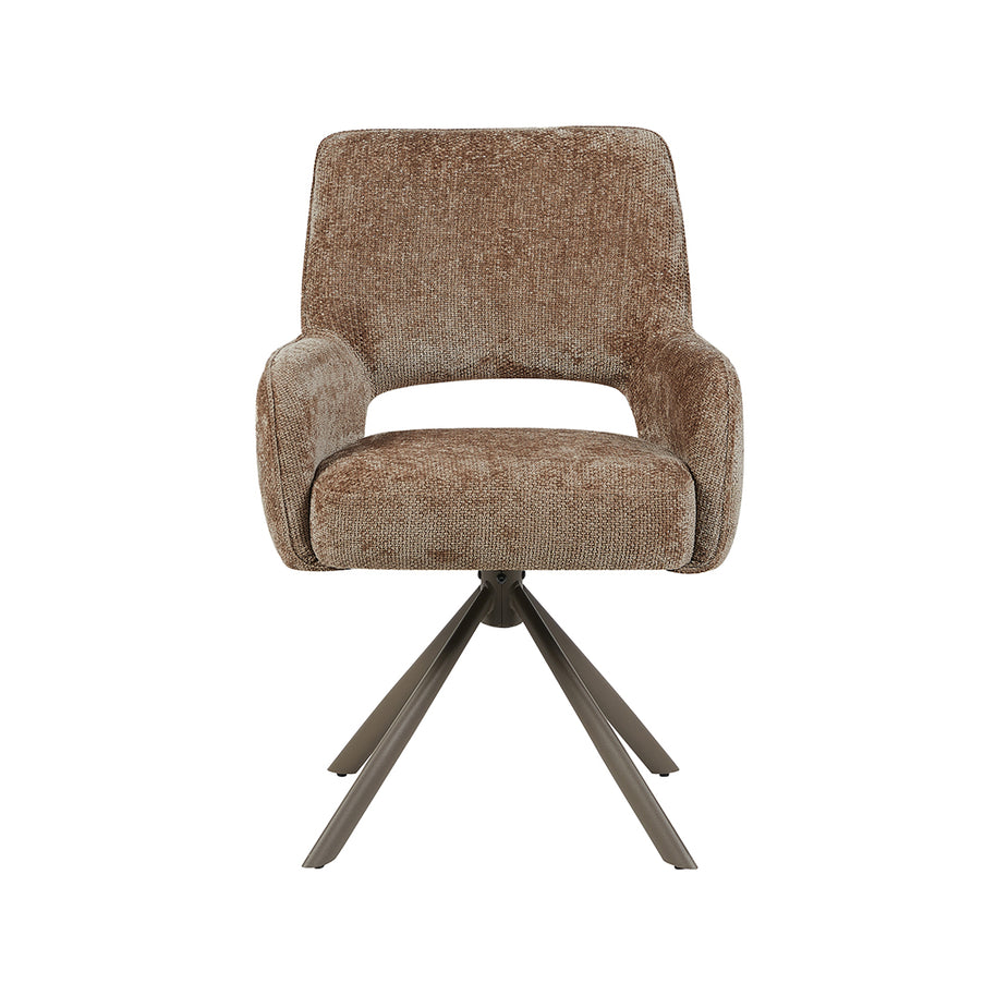 LABEL51 Eetkamerstoelen Bergerac - Taupe - Chenille - Brons Metalen Frame