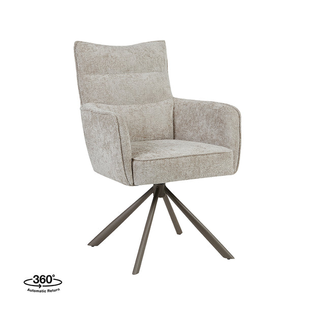LABEL51 Eetkamerstoelen Dubai - Naturel - Chenille - Brons Metalen Frame