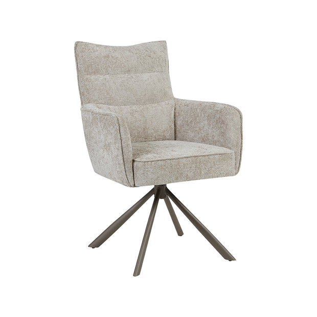 LABEL51 Eetkamerstoelen Dubai - Naturel - Chenille - Brons Metalen Frame