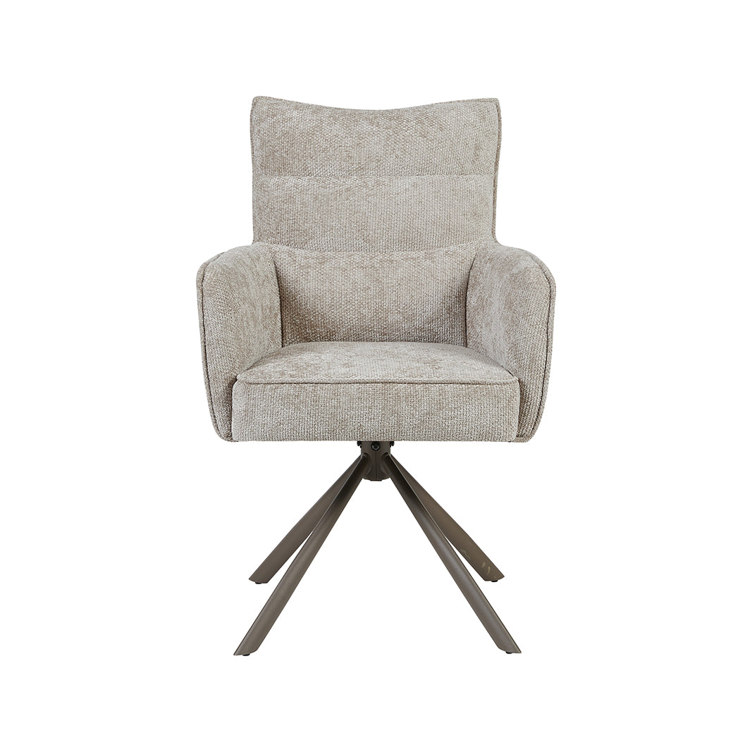 LABEL51 Eetkamerstoelen Dubai - Naturel - Chenille - Brons Metalen Frame