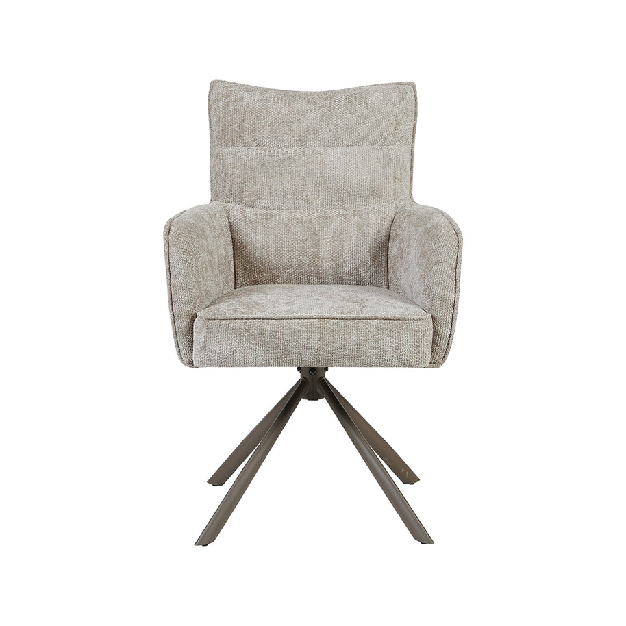 LABEL51 Eetkamerstoelen Dubai - Naturel - Chenille - Brons Metalen Frame