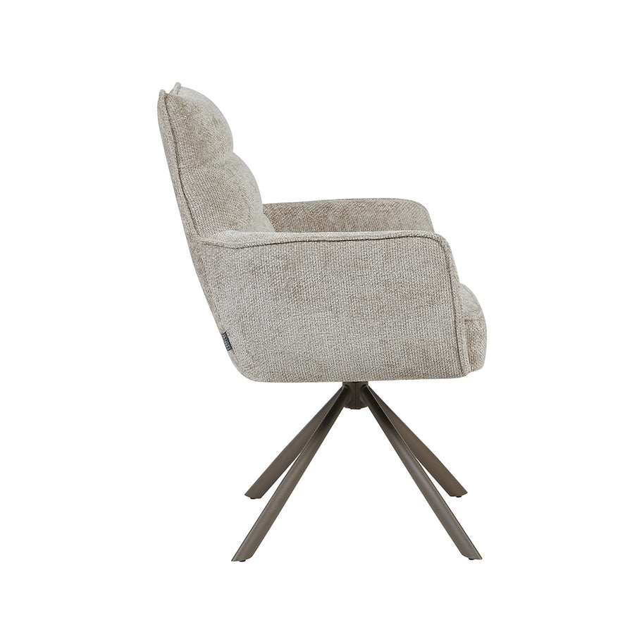 LABEL51 Eetkamerstoelen Dubai - Naturel - Chenille - Brons Metalen Frame