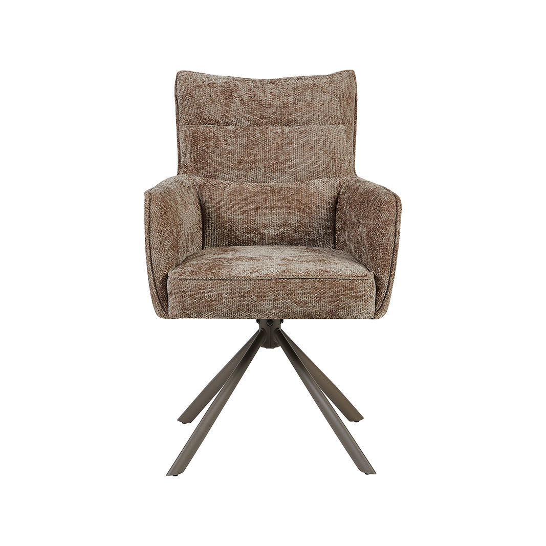 LABEL51 Eetkamerstoelen Dubai - Taupe - Chenille - Brons Metalen Frame