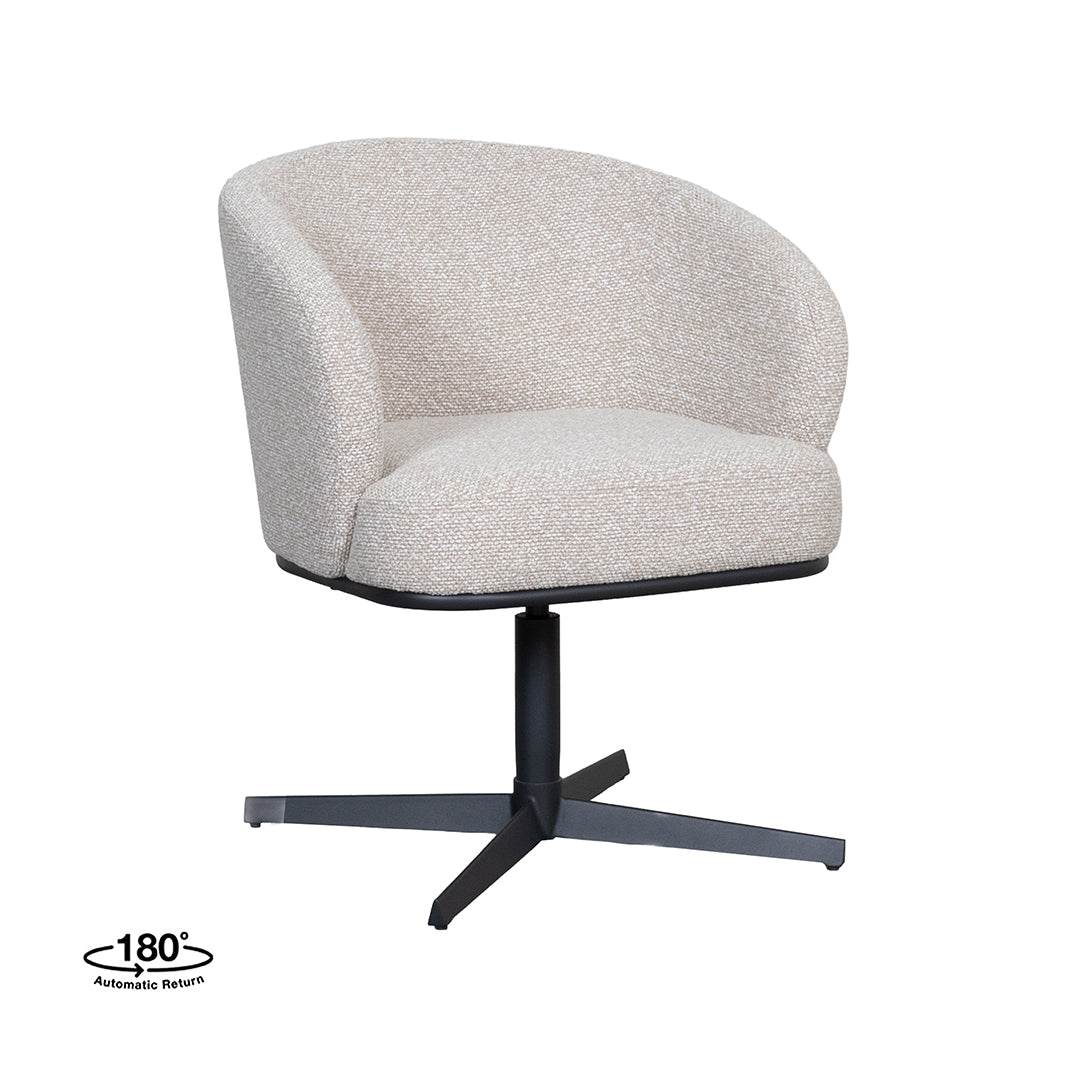 LABEL51 Eetkamerstoelen Cannes - Naturel - Boucle - Zwart Metalen Frame