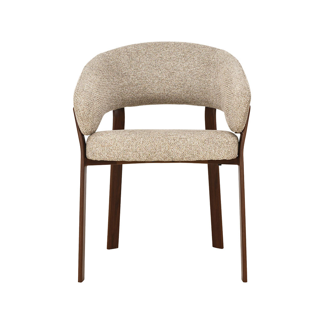 LABEL51 Eetkamerstoelen Sato - Beige - Geweven - Walnoot Houten Frame